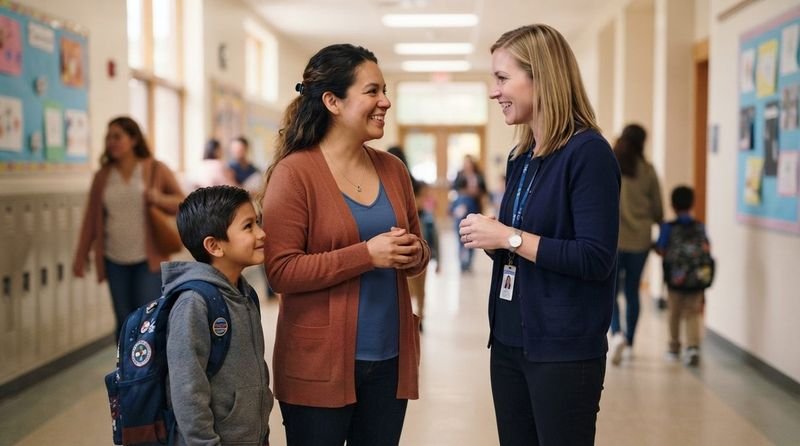 Madre en la escuela de sus hijos